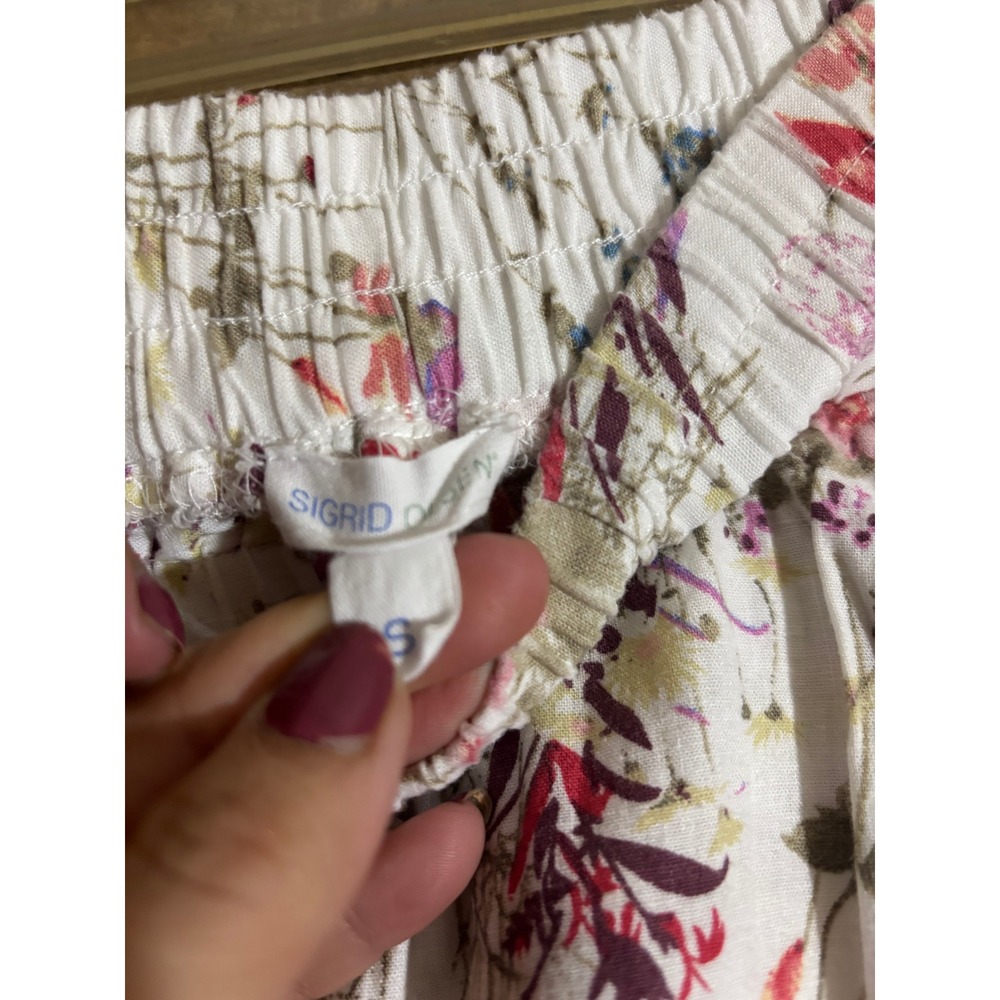 Sigrid Olsen Women Floral Wide Leg Elastic Waist Crop Pants White Pink Small - Picture 3 of 7